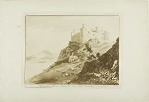 Harlech Castle in Merioneth Shire with Snowdon at a Distance, 1776. Creator: Paul Sandby Harlech Castle in Merioneth Shire with Snowdon at a Distance, 1776. Creator: Paul Sandby