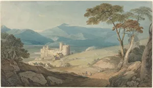 John Varley Prints: Harlech Castle and Snowdon, c. 1805. Creator: John Varley I