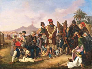 Folk Art Prints: Harlequin and Columbine, 1834. Creator: Carelli, Raffaele (1795-1864)