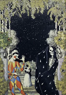 Sorrow Collection: Harlequin and Death, 1907. Artist: Somov, Konstantin Andreyevich (1869-1939)