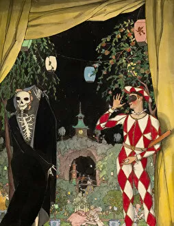 Harlequin Gallery: Harlequin and Death, 1918. Artist: Somov, Konstantin Andreyevich (1869-1939)