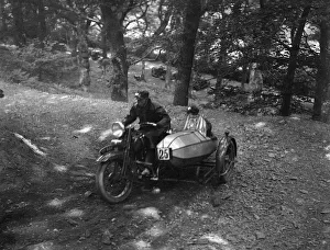 Sidecar Prints: Harley-Davidson and sidecar, B&HMC Brighton-Beer Trial, Fingle Bridge Hill, Devon, 1934