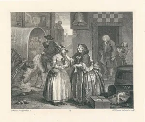 Prostitution Prints: A Harlot's Progress. Plate 1: Moll Hackabout arrives in London at the Bell Inn