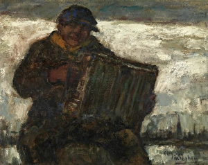 Accordion Player Prints: Harmonica Player, 1928. Creator: Eugeen Van Mieghem