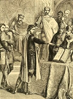 Cassells Illustrated History Of England Collection: Harold swearing to maintain the Right of the Duke of Normandy to the Throne of England, c1890