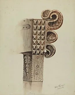 Woodcarving Prints: Harp, c. 1939. Creator: Grace Thomas