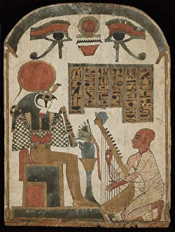 Pharaoh Of Egypt Gallery: The harpists stele. Djedkhonsuefankh, High Priest of Amun plays and sings before Ra-Horakhty