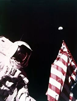 Planet Gallery: Harrison Schmitt with US flag on the surface of the Moon, Apollo 17 mission, December 1972