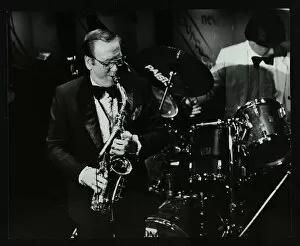 Blowing Collection: Harry Bence playing the saxophone at the Forum Theatre, Hatfield, Hertfordshire, 1984