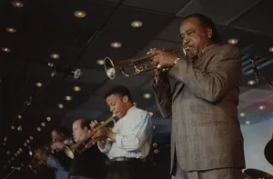 Harry Sweets Edison and Phil Harper, Jazz Inn Party, Nordwijk, Netherlands, 1989. Creator: Brian Foskett