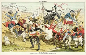 Money Bag Prints: Harte Arbeit.... Cartoon from Puck, 1884. Creators: Joseph Keppler, Bernhard Gillam