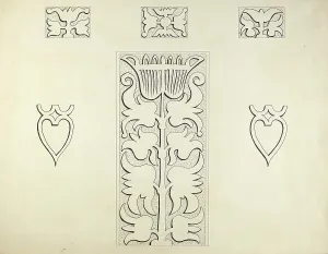 Heart Motif Prints: Hartford Cupboard (Detail), c. 1936. Creator: Martin Partyka
