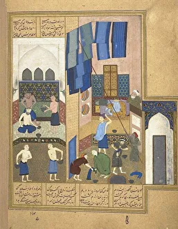 Beauty Prints: Harun al-Rashid and the inside a hammam (From a Manuscript of the Khamsa of Nizami), c
