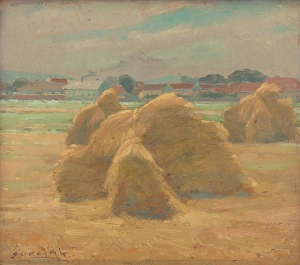 Haystack Prints: Harvest, around 1910. Creator: Ludovit Cordak