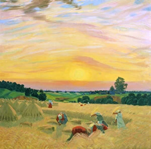 Farm Labourer Collection: The Harvest, 1914. Artist: Boris Mikhajlovich Kustodiev
