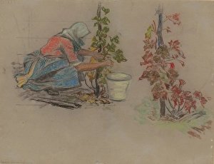 Crouching Prints: During Harvest, about 1942. Creator: Stefan Polkorab