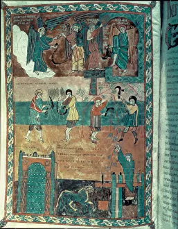 West Iberian Peninsula Prints: The harvest time and the grape harvest, Miniature in the Beatus of Valcavado (S