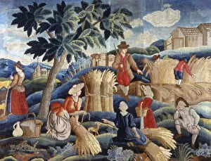 Linen Collection: Harvesting, England, 1701 / 25. Creator: Unknown