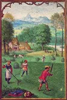 Straw Hat Prints: Harvesting, late 15th century. Creators: Unknown, Simon Bening