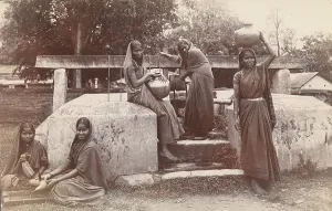 South Asian Prints: Hassan, Karnataka, India: young women fetching water from a well at an orphanage