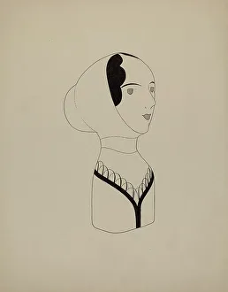 Womans Prints: Hat Mannequin and Bonnet, c. 1937. Creator: Howard Weld