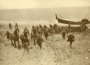 Hauling Prints: Hauling the Lifeboat, c1930. Creator: Unknown