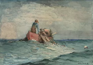 Fishing Collection: Hauling in the Nets, 1887. Creator: Winslow Homer