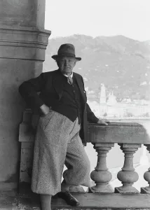 Hauptmann, Gerhart, standing outdoors, 1938 Creator: Arnold Genthe