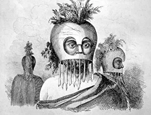 Hawaiian Man Wearing a Gourd Mask, 18th century. Artist: John Webber