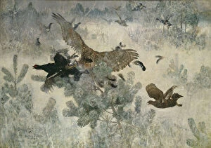 Raptor Collection: Hawk and Black-Game, 1884. Creator: Bruno Liljefors