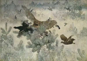 Hawk Prints: Hawk and Black-Game, 1884. Creator: Bruno Liljefors