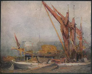 Wharf Gallery: Hay Barges on the Thames, 1905. Artist: Arthur Streeton