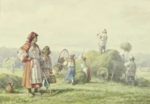 Harvest Prints: Hay harvest in Russia, 1875. Creator: Wilhelm Amandus Beer