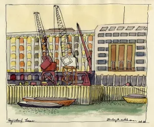 Wharf Prints: Hays Wharf, Thames, c1951. Creator: Shirley Markham