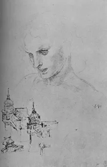 Sketchbook Prints: Head of an Apostle and Study of Architecture, c1480 (1945). Artist: Leonardo da Vinci