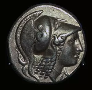 Head of Athena on a gold stater of Alexander the Great, 4th century BC