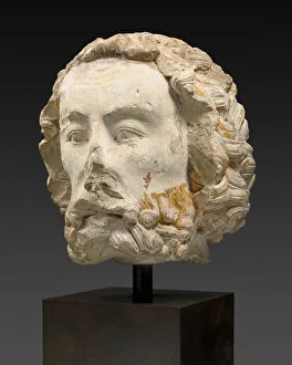 Limestone With Traces Of Polychromy Prints: Head of a Bearded Man, 1300 / 25. Creator: Unknown