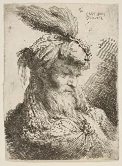 Castiglione Gallery: Head of a bearded man with a turban facing right, from the series of Small Heads... ca