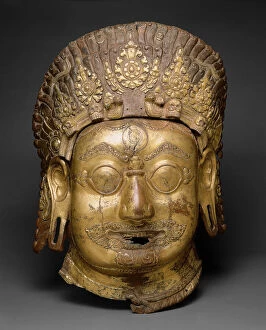 Gilded Collection: Head of Bhairava, A Horrific Form of God Shiva, Malla period, 16th / 17th century