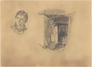 Sargent John Singer Prints: Head of a Boy; and the Entrance to a Shack, 1871. Creator: John Singer Sargent