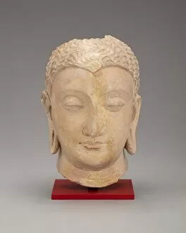 Bust Gallery: Head of Buddha, Kushan period, 3rd-5th century. Creator: Unknown