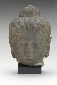 Volcanic Rock Prints: Head of the Buddha, Shailendra period, 8th century. Creator: Unknown