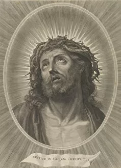Images Dated 25th September 2020: Head of Christ looking up with crown of thorns, in an oval frame, after Reni, ca. 1