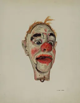 Van Voris Cordon Vera Prints: Head of a Clown Marionette, c. 1939. Creator: Vera Van Voris