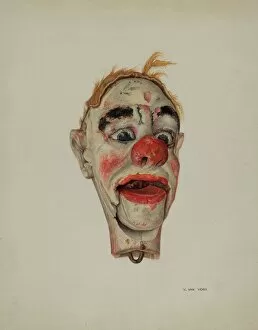 Watercolor And Graphite On Paperboard Collection: Head of a Clown Marionette, c. 1939. Creator: Vera Van Voris