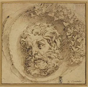 Roundel Prints: Head of a Faun in a Concave Roundel, probably c. 1595. Creator: Agostino Carracci