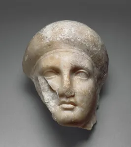 Funerary Prints: Head of a Female Attendant from a Grave Naiskos, about 350 BC. Creator: Unknown