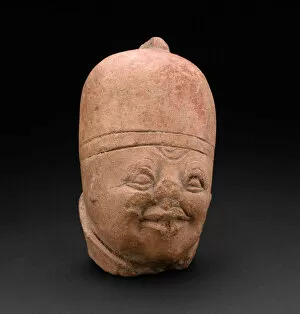 Eastern Java Gallery: Head from a Figurine of a Chinese Dignitary, 14th / 15th century. Creator: Unknown