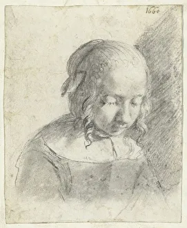 Parchment Animal Material Prints: Head of a girl, 1660. Creator: Moses ter Borch
