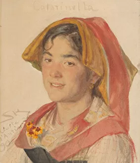 Dane Gallery: Head of an Girl from Civita d Antino in Regional Dress ('Catarinella'), 1890